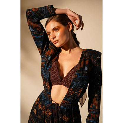 Nikita Mhaisalkar Blue Aztec Print Jacket Pant (Set of 2)