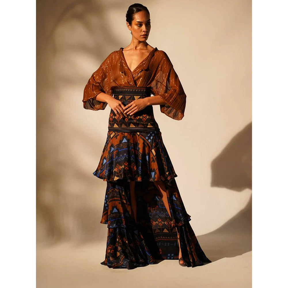 Nikita Mhaisalkar Blue Aztec Print Tiered Skirt