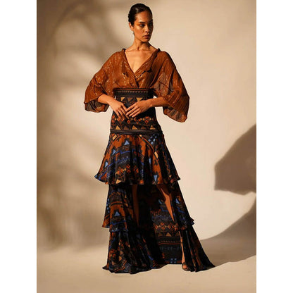 Nikita Mhaisalkar Blue Aztec Print Tiered Skirt