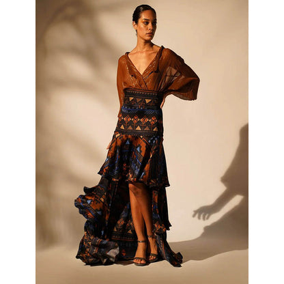 Nikita Mhaisalkar Blue Aztec Print Tiered Skirt