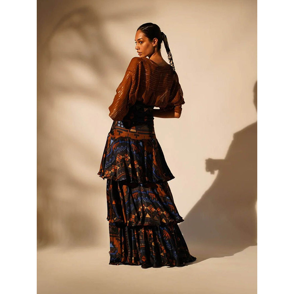 Nikita Mhaisalkar Blue Aztec Print Tiered Skirt