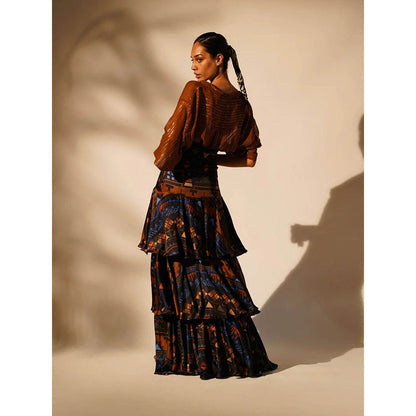 Nikita Mhaisalkar Blue Aztec Print Tiered Skirt