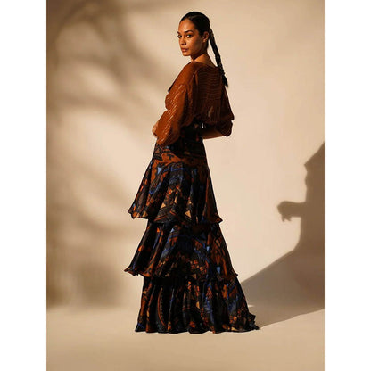 Nikita Mhaisalkar Blue Aztec Print Tiered Skirt