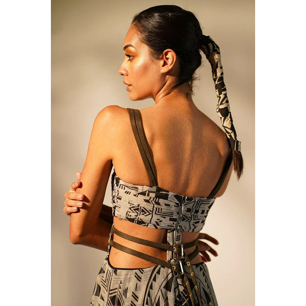 Nikita Mhaisalkar White Base Aztec Print Tiered Maxi