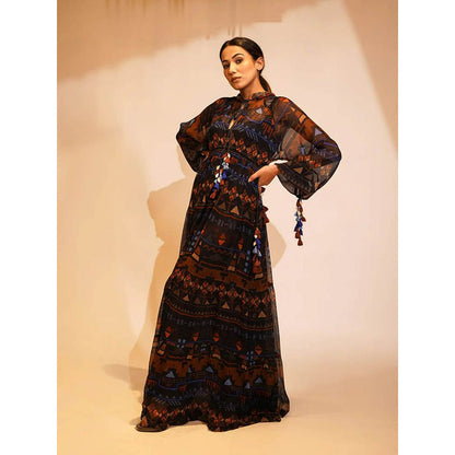 Nikita Mhaisalkar Blue Aztec Print Maxi