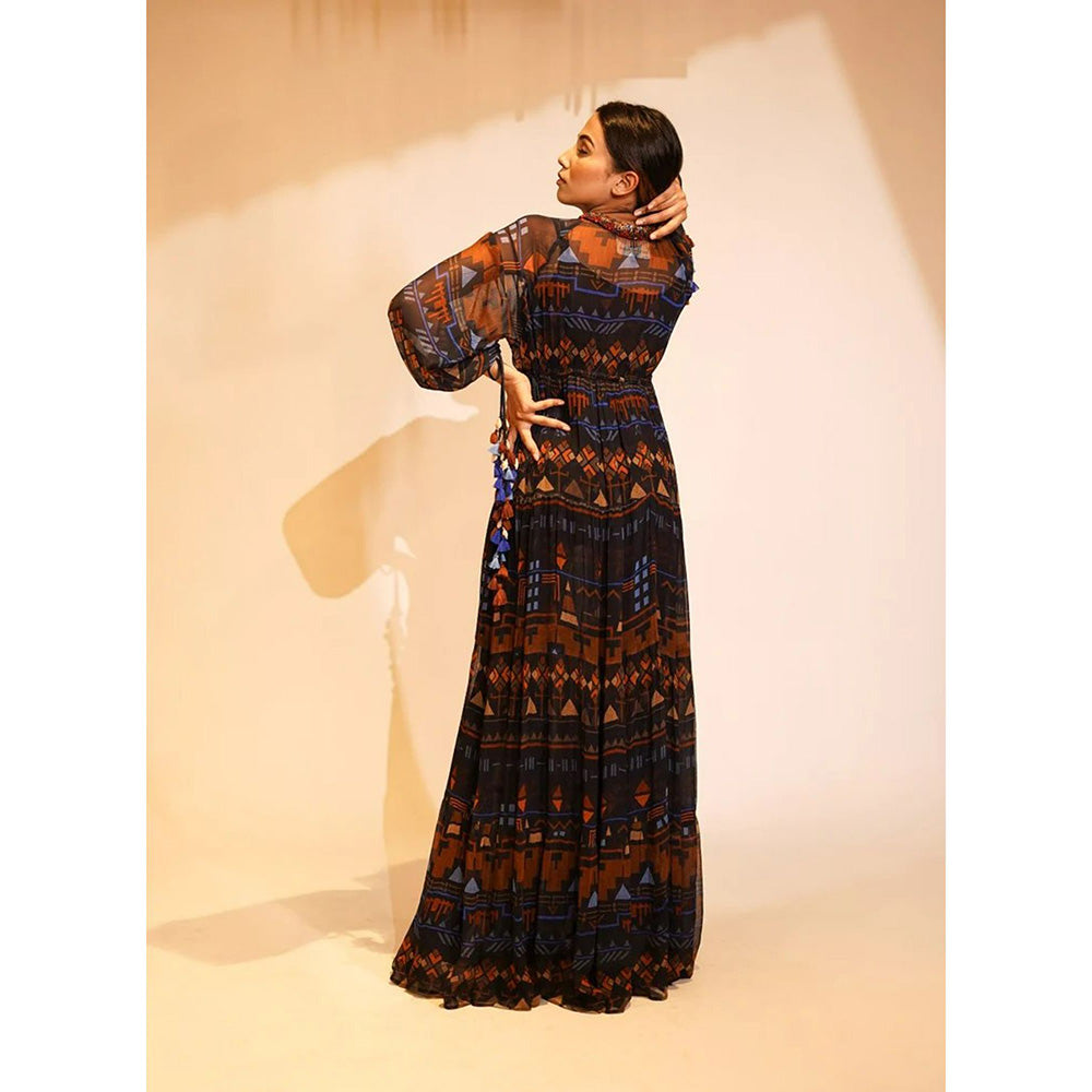 Nikita Mhaisalkar Blue Aztec Print Maxi