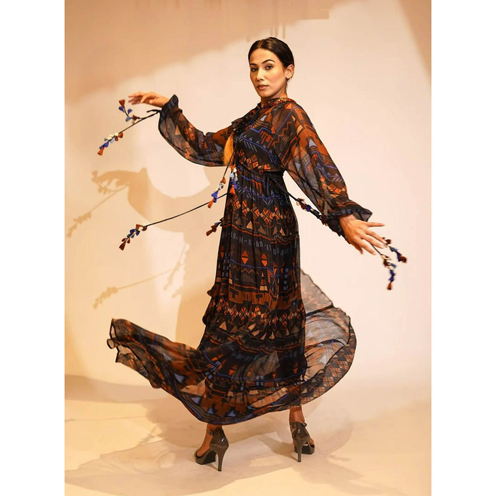 Nikita Mhaisalkar Blue Aztec Print Maxi