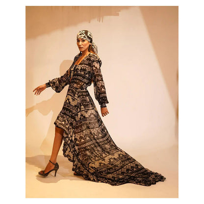 Nikita Mhaisalkar Black Base Aztec Print Maxi with Inner (Set of 2)