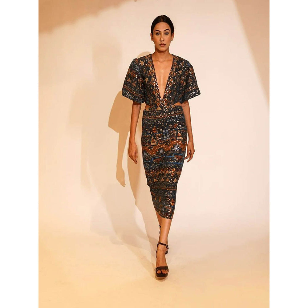 Nikita Mhaisalkar Blue Aztec Print Dress