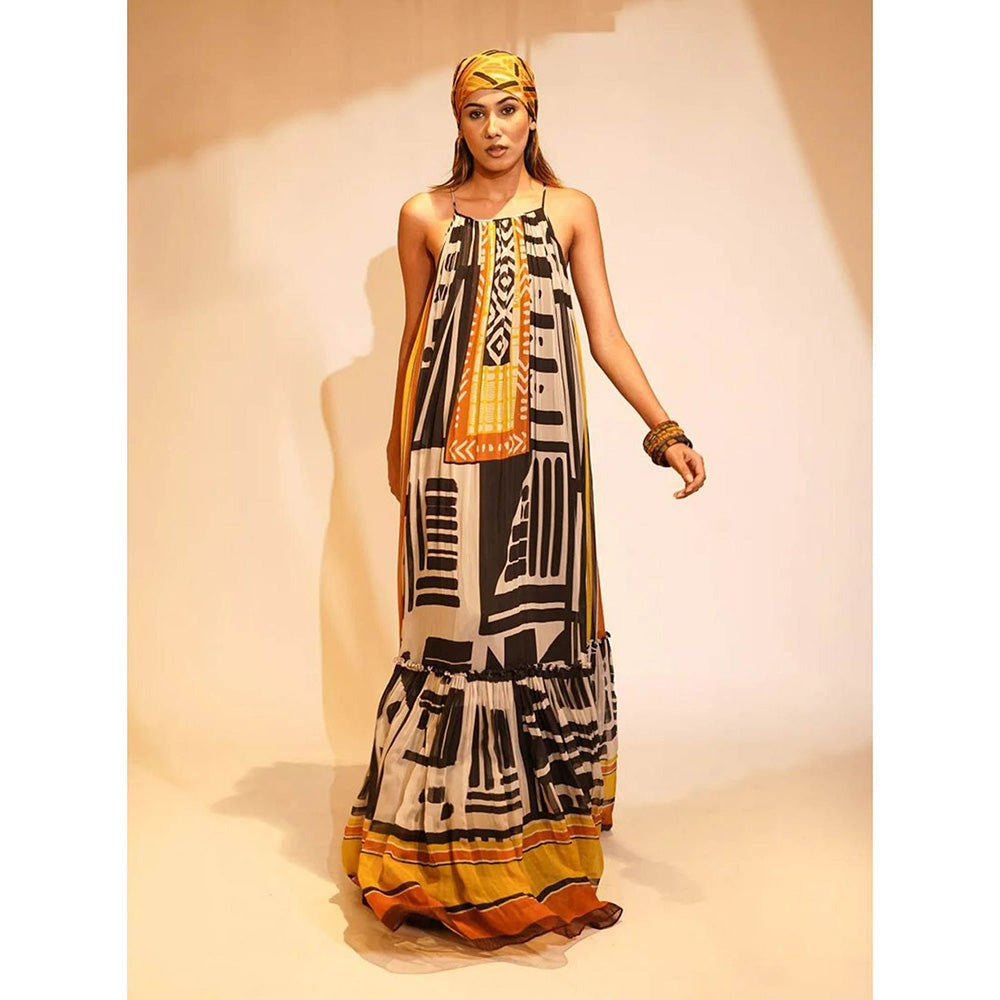 Nikita Mhaisalkar Black and White Base Aztec Print Maxi
