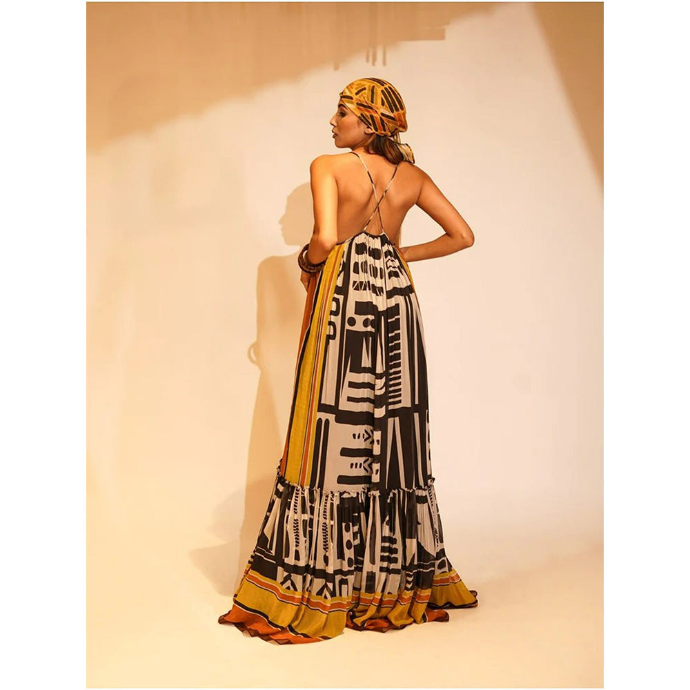 Nikita Mhaisalkar Black and White Base Aztec Print Maxi