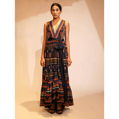 Nikita Mhaisalkar Midnight Blue Aztec Print Maxi (Set of 2)