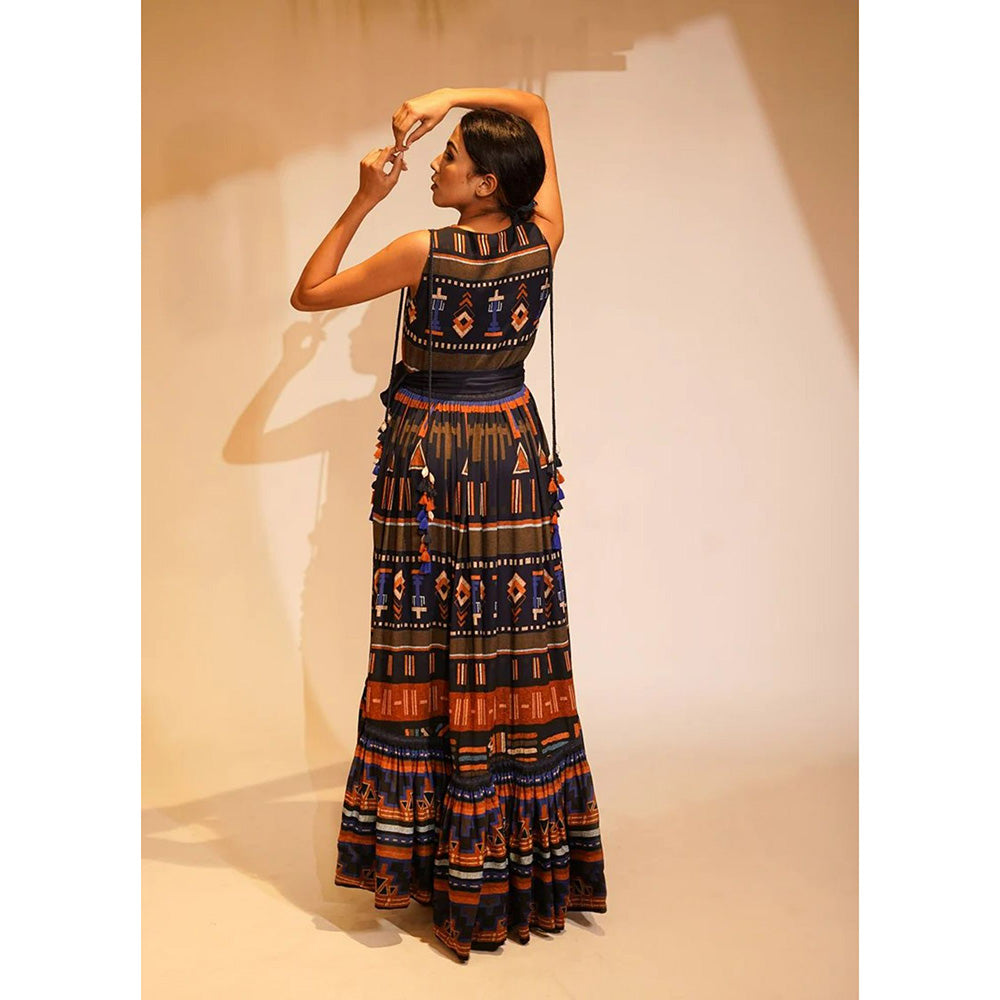 Nikita Mhaisalkar Midnight Blue Aztec Print Maxi (Set of 2)