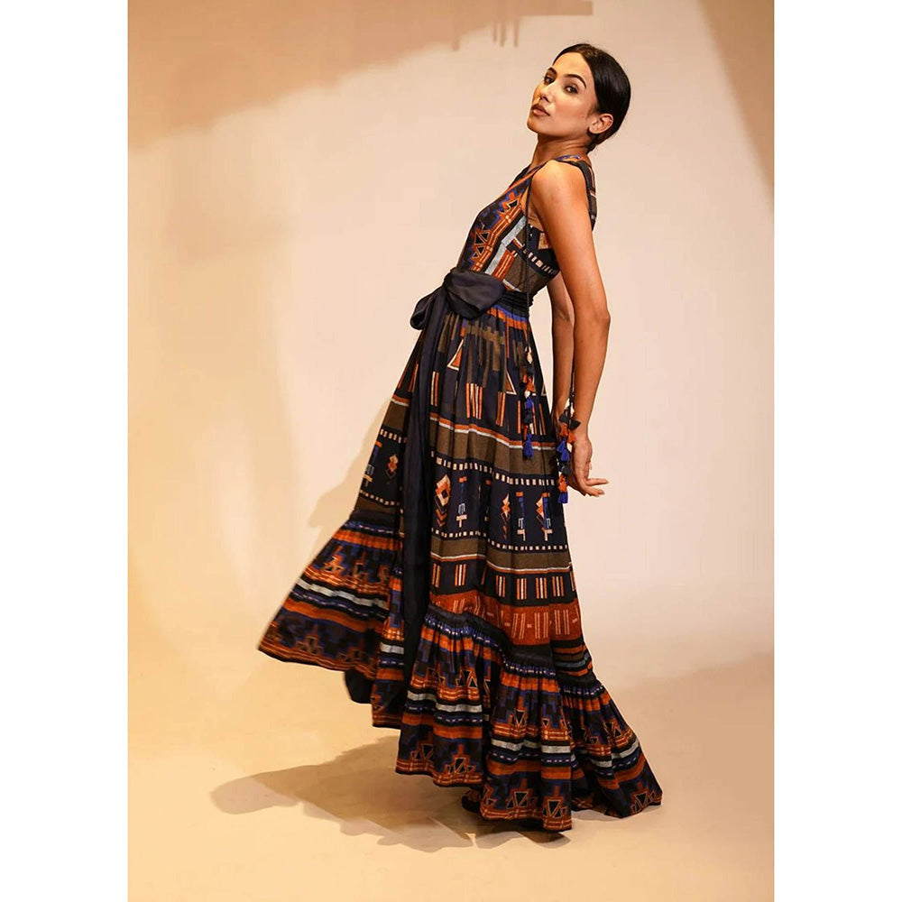 Nikita Mhaisalkar Midnight Blue Aztec Print Maxi (Set of 2)