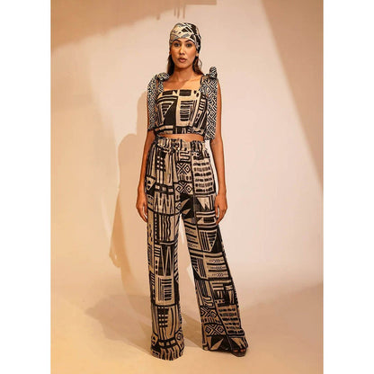 Nikita Mhaisalkar Black Base Aztec Print Top with Hand Thread Embellishment