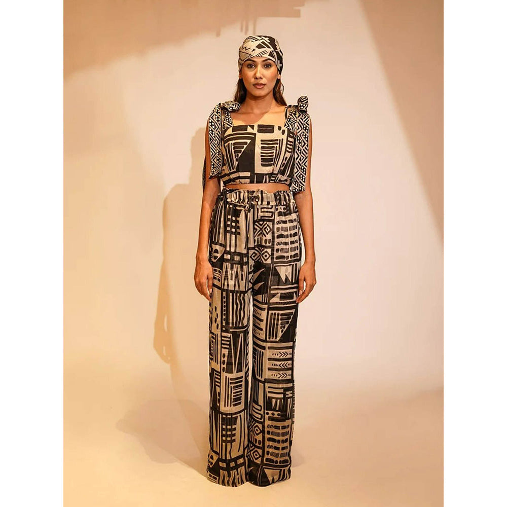Nikita Mhaisalkar Black Base Aztec Print Top with Hand Thread Embellishment