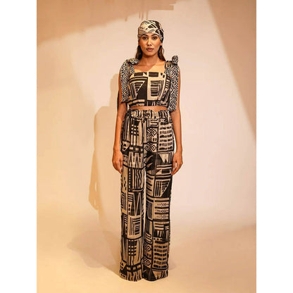 Nikita Mhaisalkar Black Base Aztec Print Top with Hand Thread Embellishment