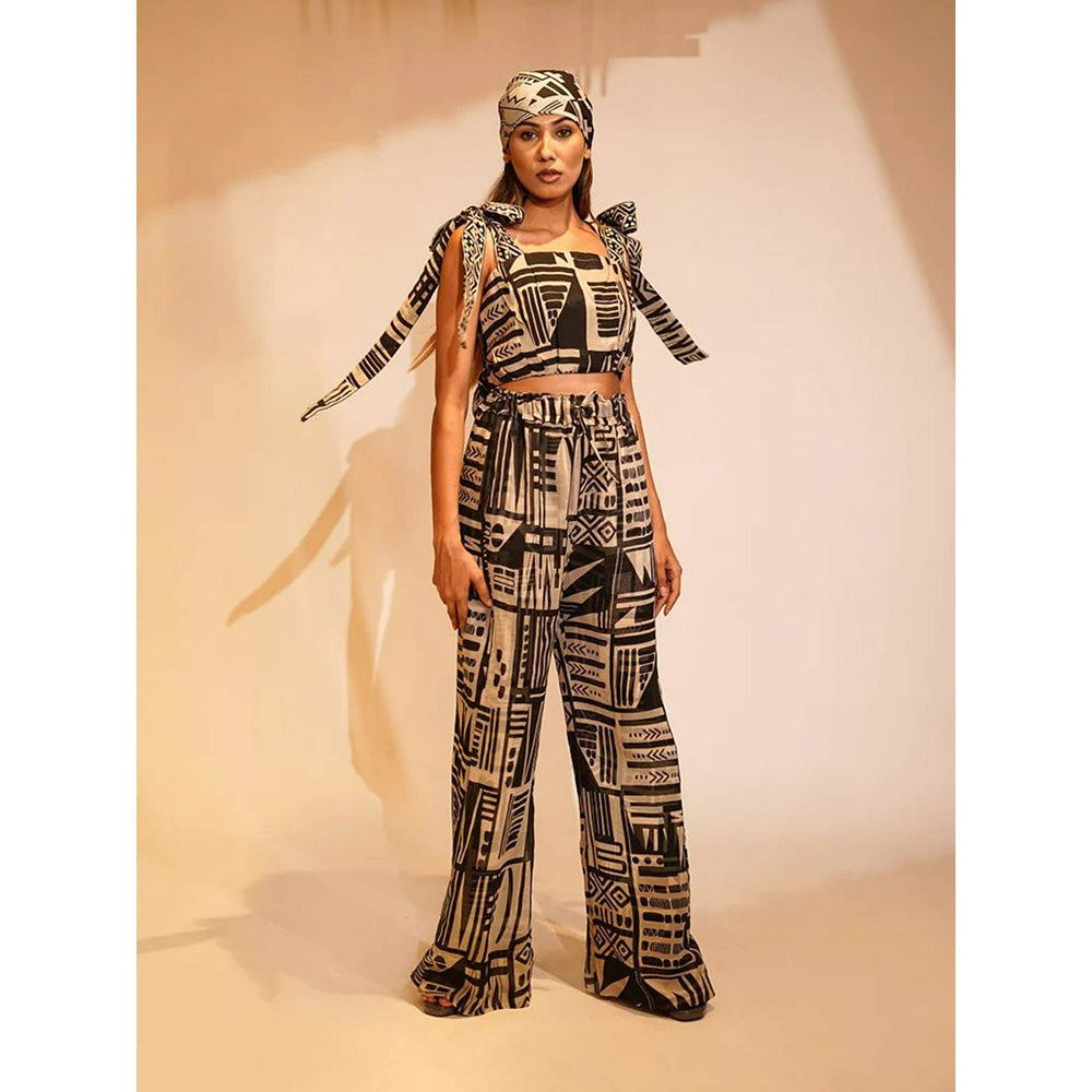Nikita Mhaisalkar Black Base Aztec Print Top with Hand Thread Embellishment