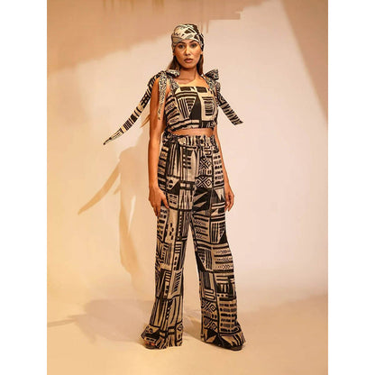 Nikita Mhaisalkar Black Base Aztec Print Top with Hand Thread Embellishment