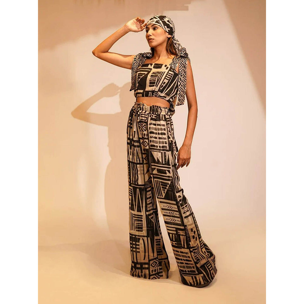 Nikita Mhaisalkar Black Base Aztec Print Top with Hand Thread Embellishment