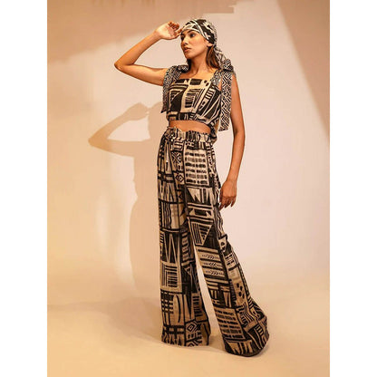 Nikita Mhaisalkar Black Base Aztec Print Top with Hand Thread Embellishment