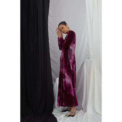 Nirmooha Ruby Blotch Printed Velvet Anarkali with Pants and Dupatta (Set of 3)