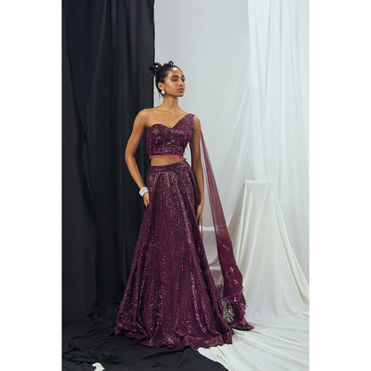 Nirmooha Embroidered Sequin Stitched Blouse with Attached Dupatta & Lehenga (Set of 2)