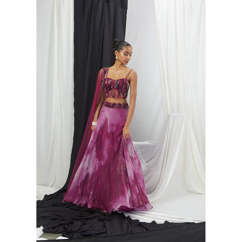 Nirmooha Ruby Hand Embroidered Corset Bralette with Lehenga and Dupatta (Set of 3)