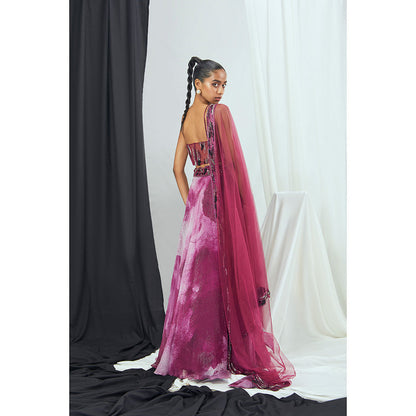 Nirmooha Ruby Hand Embroidered Corset Bralette with Lehenga and Dupatta (Set of 3)