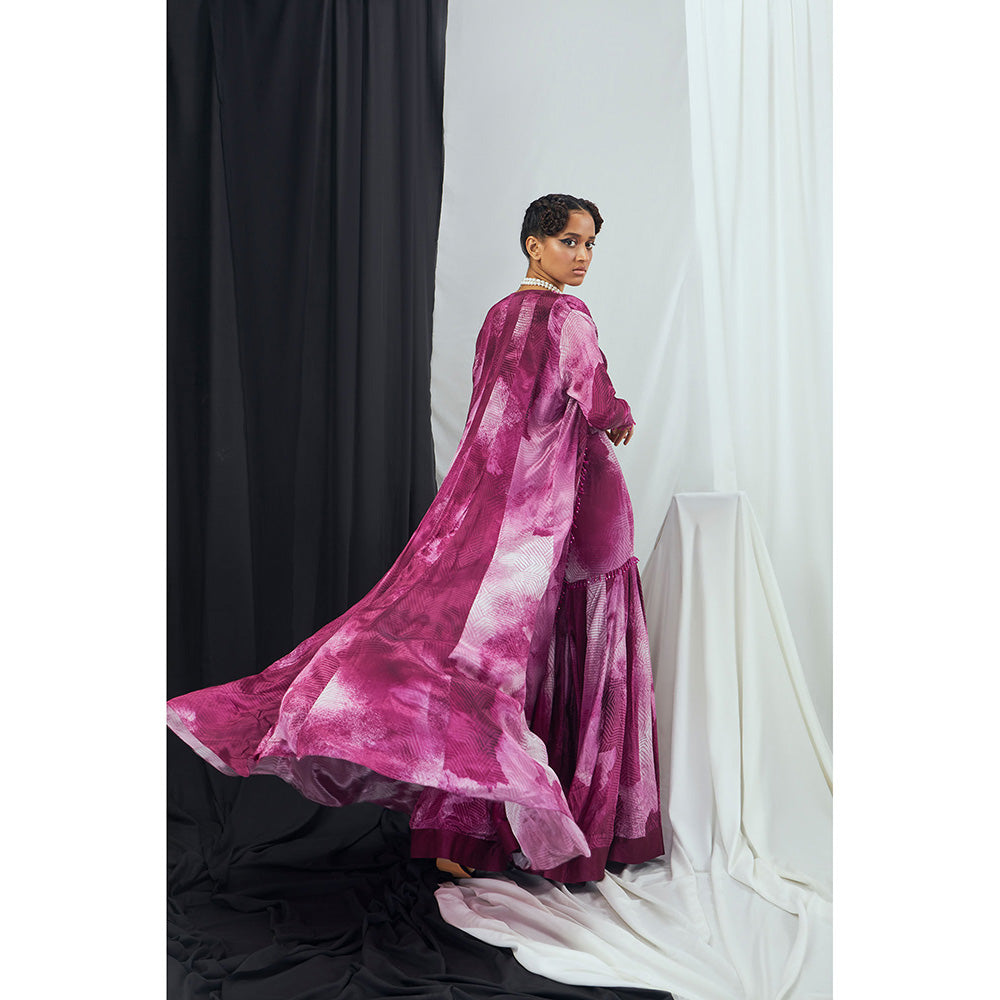 Nirmooha Ruby Hand Embroidered Bralette with Sharara and Printed Cape (Set of 3)