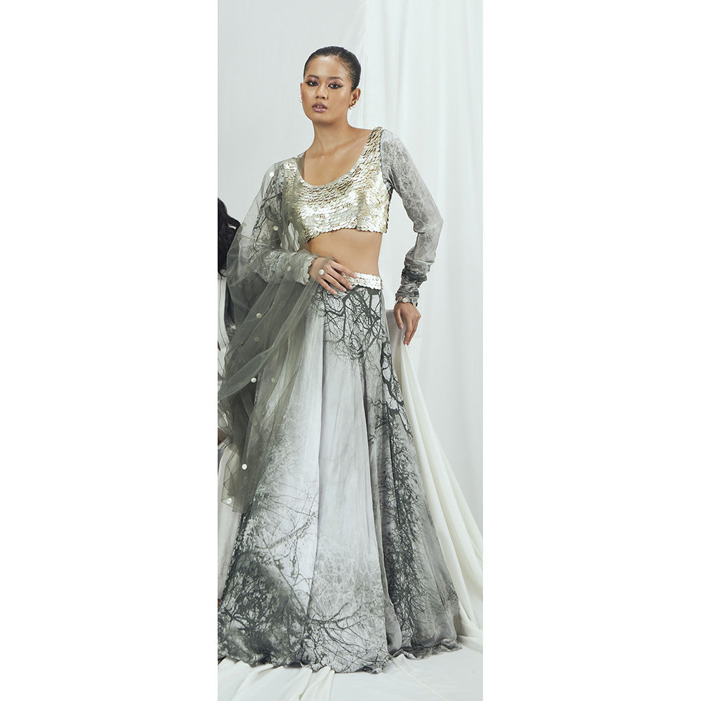 Nirmooha Embellished and Printed Stitched Blouse with Lehenga & Dupatta (Set of 3)