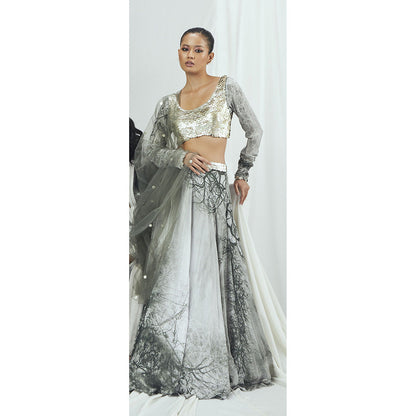 Nirmooha Embellished and Printed Stitched Blouse with Lehenga & Dupatta (Set of 3)