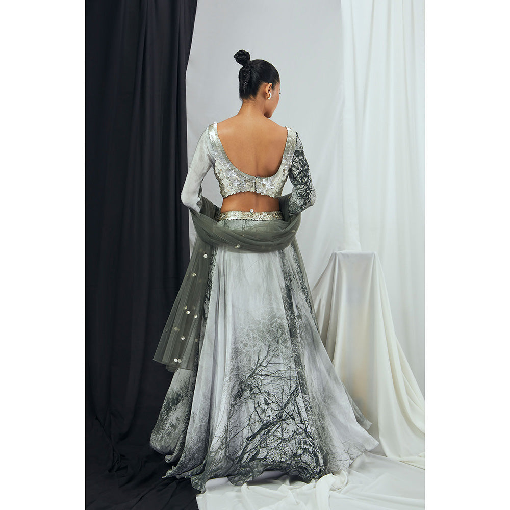 Nirmooha Embellished and Printed Stitched Blouse with Lehenga & Dupatta (Set of 3)