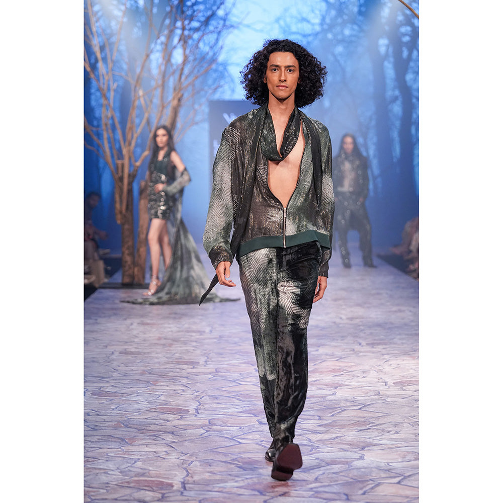 Nirmooha Emerald Printed Velvet Pant