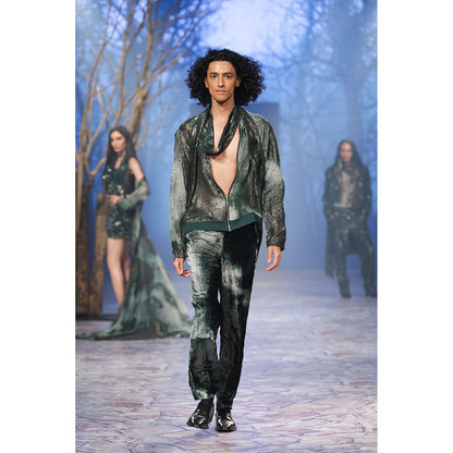 Nirmooha Emerald Printed Velvet Pant