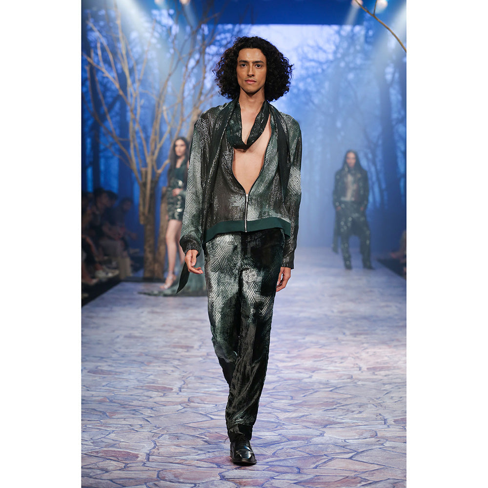 Nirmooha Emerald Printed Velvet Pant