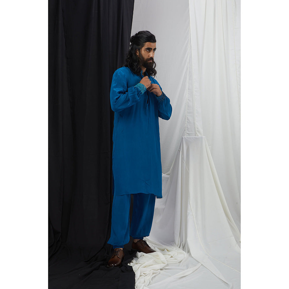 Nirmooha Jade Blue Kurta with Pant and Cuff Detailing (Set of 2)