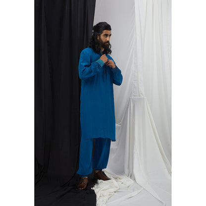 Nirmooha Jade Blue Kurta with Pant and Cuff Detailing (Set of 2)