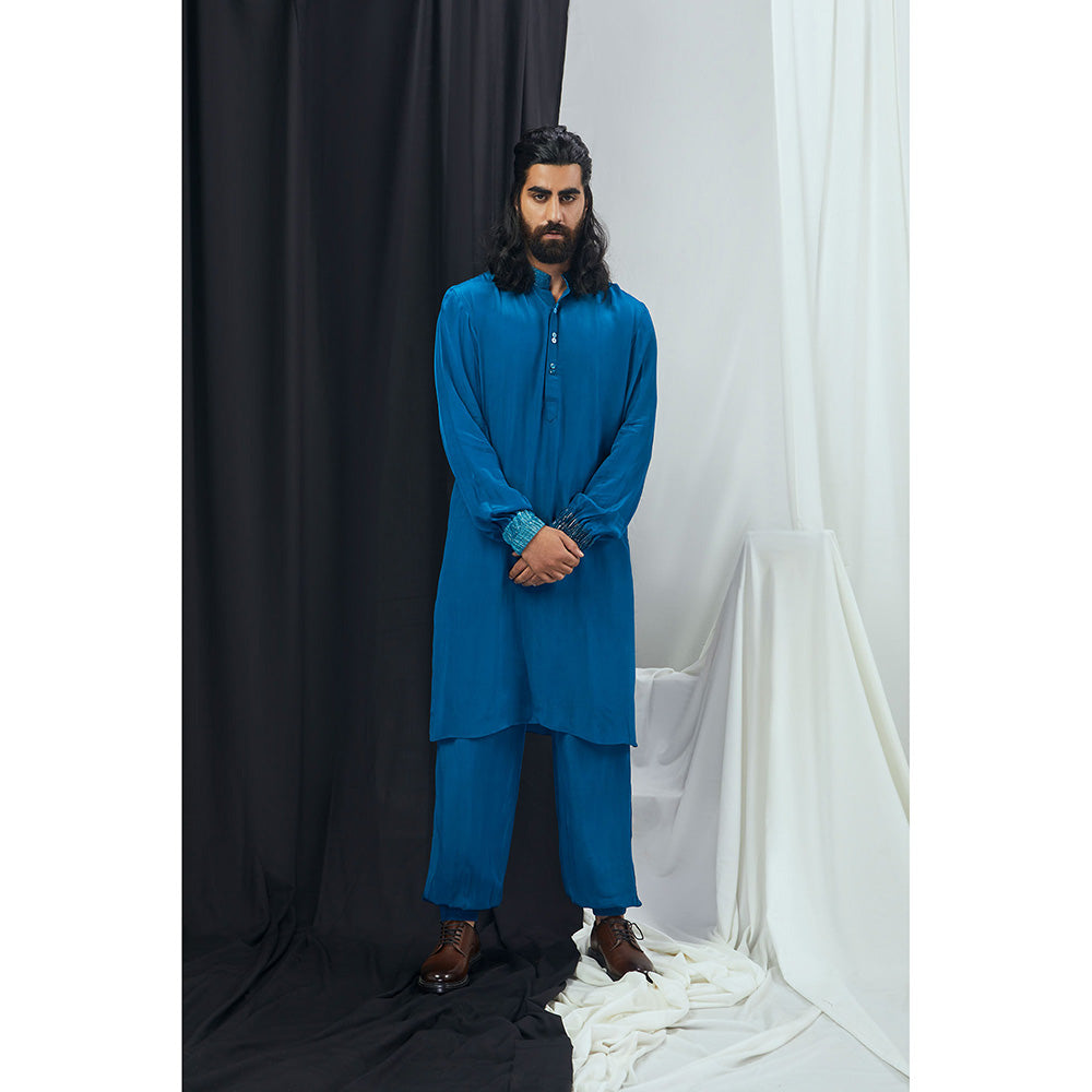Nirmooha Jade Blue Kurta with Pant and Cuff Detailing (Set of 2)
