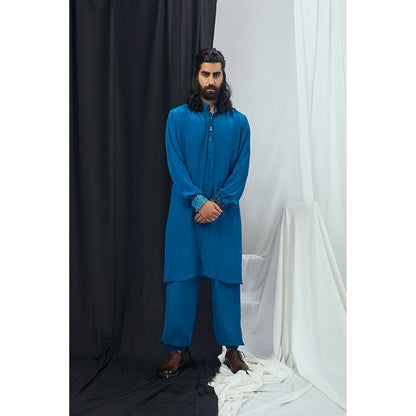 Nirmooha Jade Blue Kurta with Pant and Cuff Detailing (Set of 2)