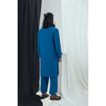 Nirmooha Jade Blue Kurta with Pant and Cuff Detailing (Set of 2)