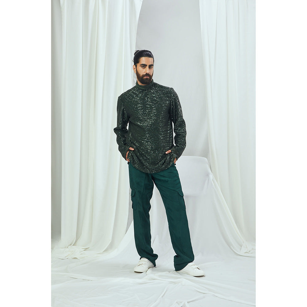 Nirmooha Emerald Sequin Full Sleeve T-Shirt with Turtle Neck