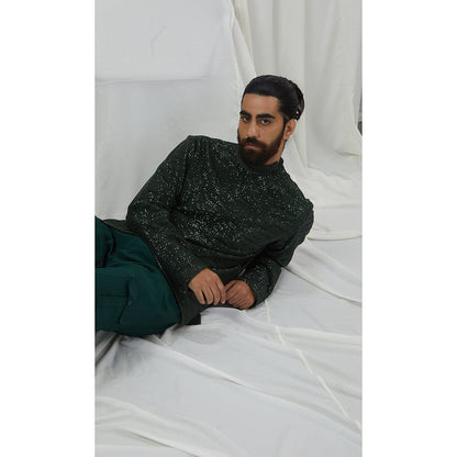 Nirmooha Emerald Sequin Full Sleeve T-Shirt with Turtle Neck