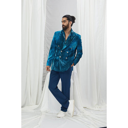 Nirmooha Jade Blue Blotched Print Blazer