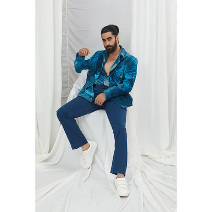 Nirmooha Jade Blue Blotched Print Blazer