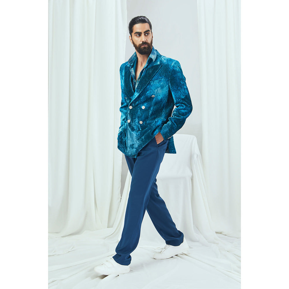 Nirmooha Jade Blue Blotched Print Blazer