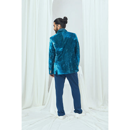 Nirmooha Jade Blue Blotched Print Blazer
