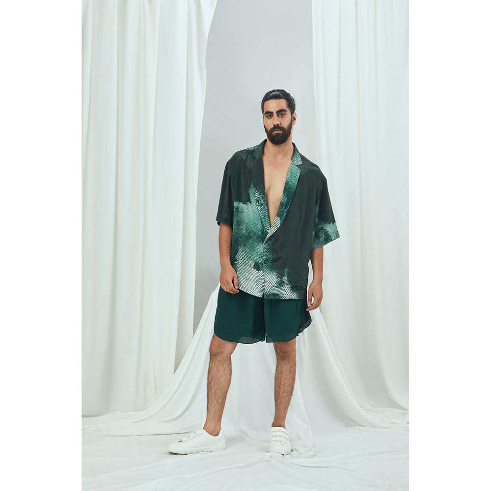 Nirmooha Emerald Green Blotched Print Hawaiian Shirt