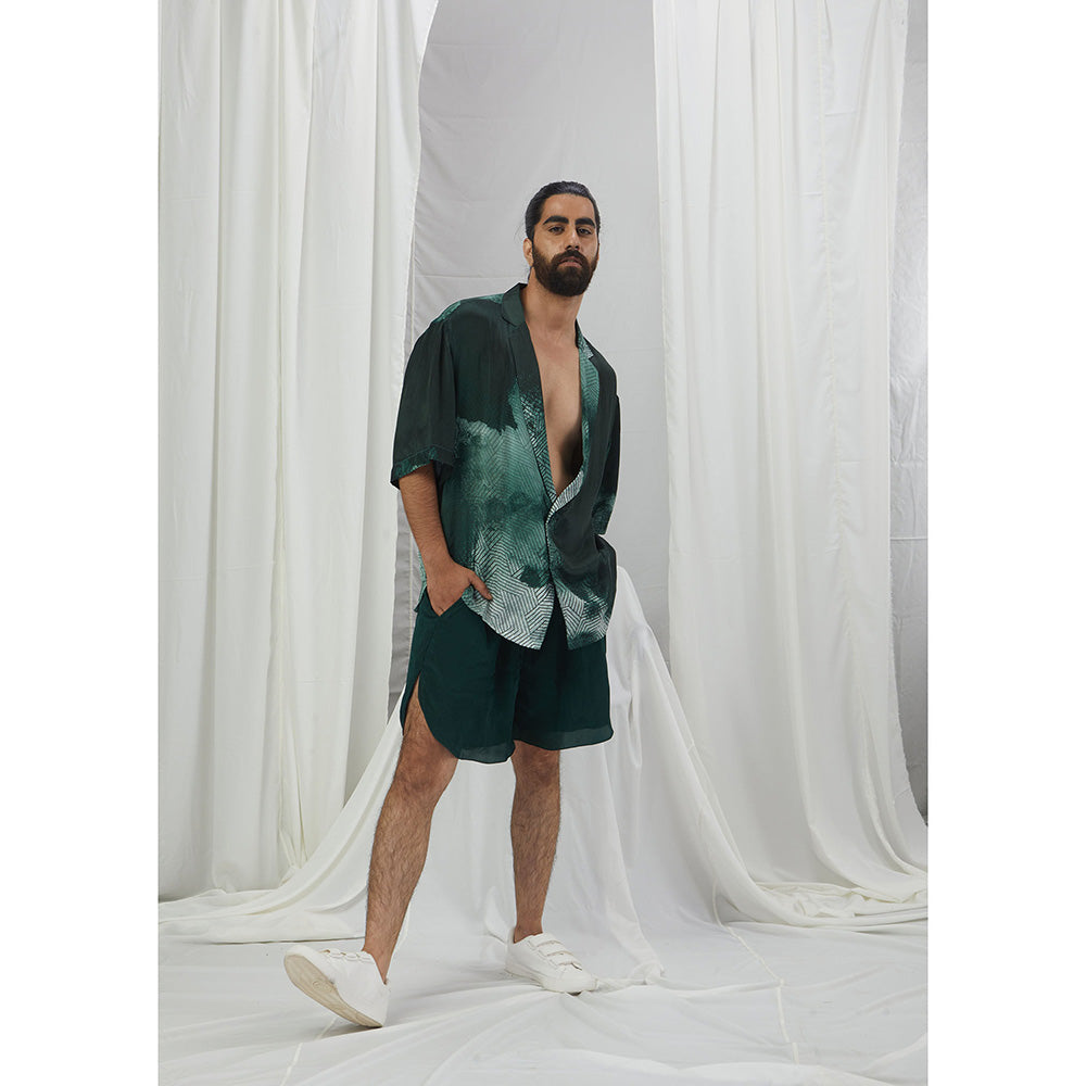 Nirmooha Emerald Green Blotched Print Hawaiian Shirt