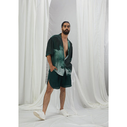 Nirmooha Emerald Green Blotched Print Hawaiian Shirt